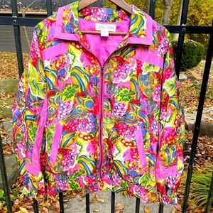 DONNA TORAN Vintage Silk warm-up jacket in pink fish print